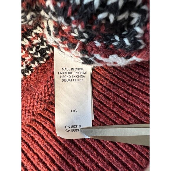 Lucky Brand Women’s Button Up Cardigan LG Cowl Neck Red Black Aztec Western - Picture 6 of 8
